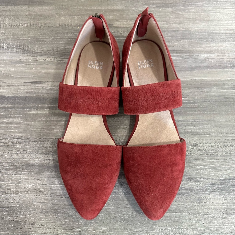 Eileen Fisher Red Suede Pointed-Toe Flats